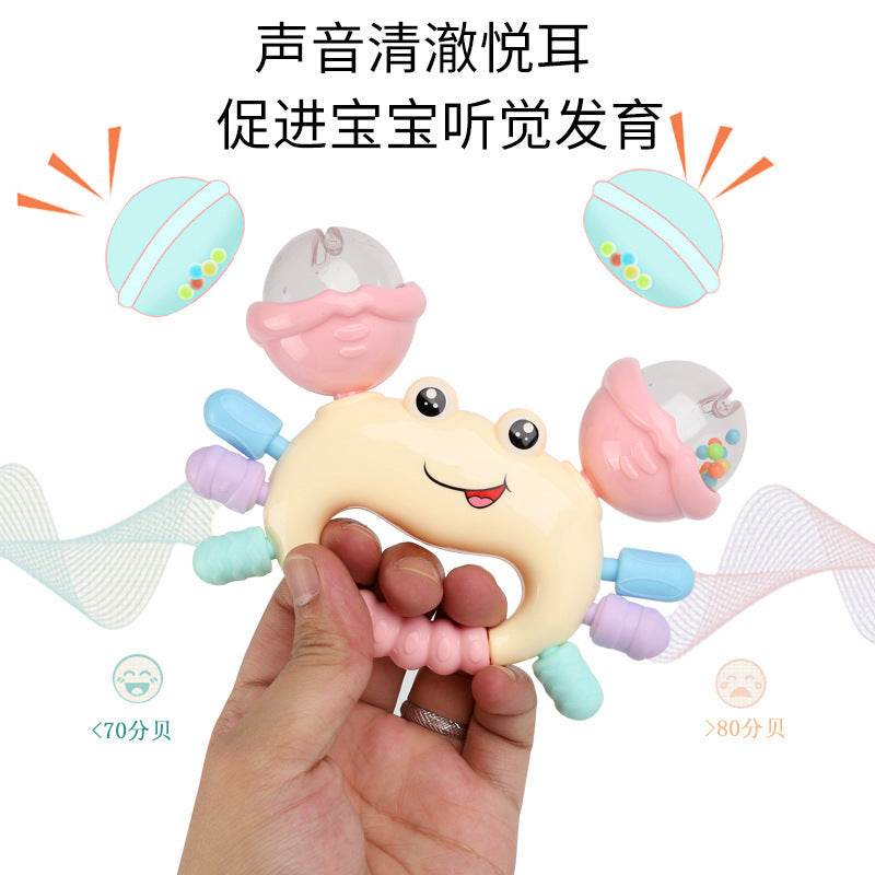 Cross-border export infant hand rattle baby can bite soft glue crab toothpaste Q cute fun hand grab rattle ring