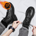 Autumboots black high-top trendy shoes british style motorcycle workwear leather boots winter height-increasing high-top leather shoes cotton shoes