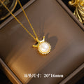 【set】bestselling titanium steel necklace for women, gold-plated copper pearl crown pendant, stud earrings, unique design, high-end jewelry set