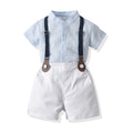 Summer boys' new export style striped bubble cotton short-sleeved shirt and overalls set, korean style children's formal wear