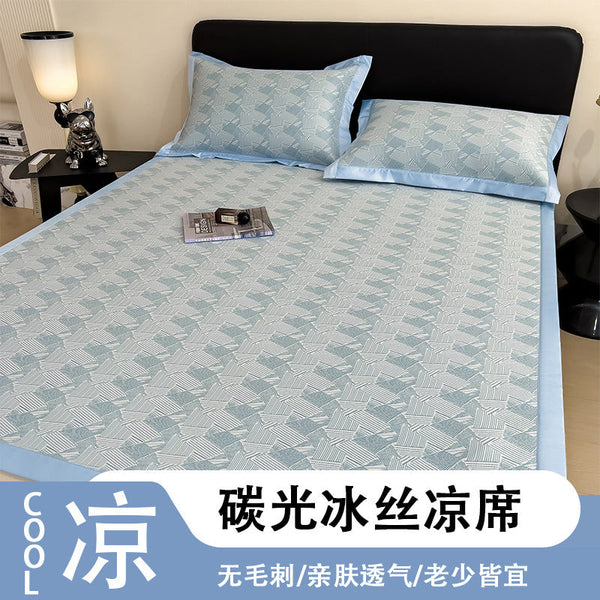 25 New Ice Silk Mat Summer Bed Streamer Jacquard Ice Mat Household Light Luxury Premium Mat Three-piece Set