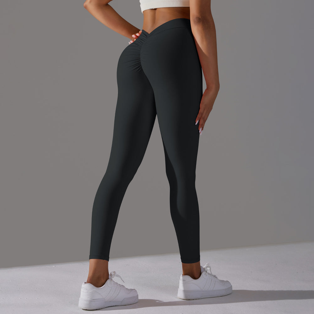 Fashionnew arrival butt lift and tummy control without embarrassing line elastic tight yoga pants v waist brushed nude sports fitness pants
