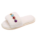 Fuzzy slippers - autumn/winter rhinestone 2024 new collection - open toe, wearable outdoors, cute and girly, cotton slippers, flat heel, comfortable slides