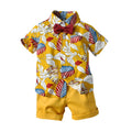 European and american summer new boys' bow tie floral cotton short-sleeve and shorts set - children's clothing cross-border baby set