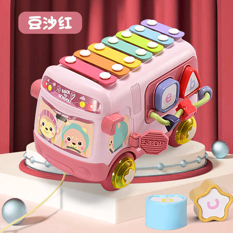 Hand percussion piano infant and child educational toy bus two-in-one eight-tone hand percussion piano rattle instrument boys and girls toys