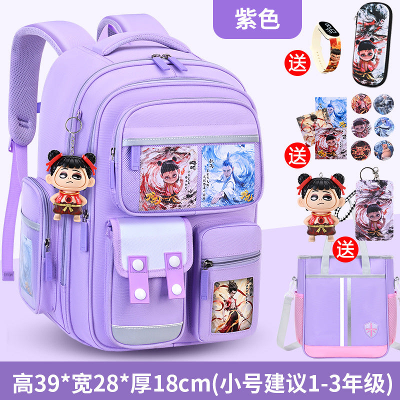 New nezha backpack for boys and girls, grades 1-6: spine protection, lightweight design, and extra-large capacity