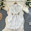French chic chanel-inspired embroidered hollow-out crochet waist-cinching single-breasted dress - new elegant women's collection