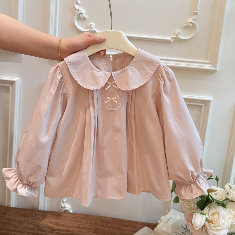 Spring new girls' long-sleeve shirt, korean style casual fashion blouse for baby girls, stylish children's top, trendy kids' clothing