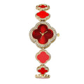 Women's quartz watch with emerald and clover charm bracelet - luxury vintage fashion timepiece
