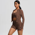 European and american solid color racerback bra, compression yoga top, pocket shorts, cloud-like running fitness set - 3 piece activewear set