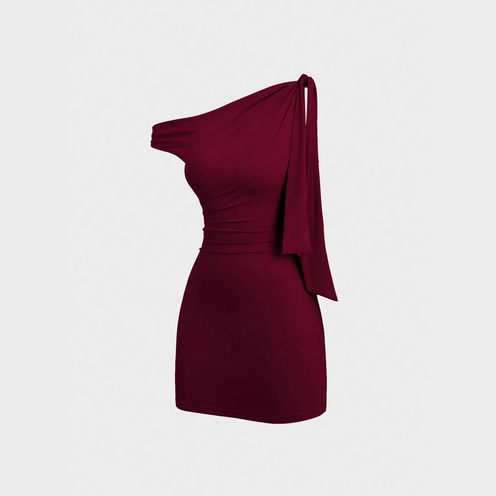 European and american style hot girl cross-border new solid color one-shoulder sleeveless patchwork tie-up bodycon mini dress for women