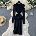 Celebrity niche style goddess style sexyv necklacepatchwork single breasted silmslimming look slit knittingdress female