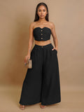 Amazon's new european and american style fashionable sexy stretch bandeau top and wide-leg pants set