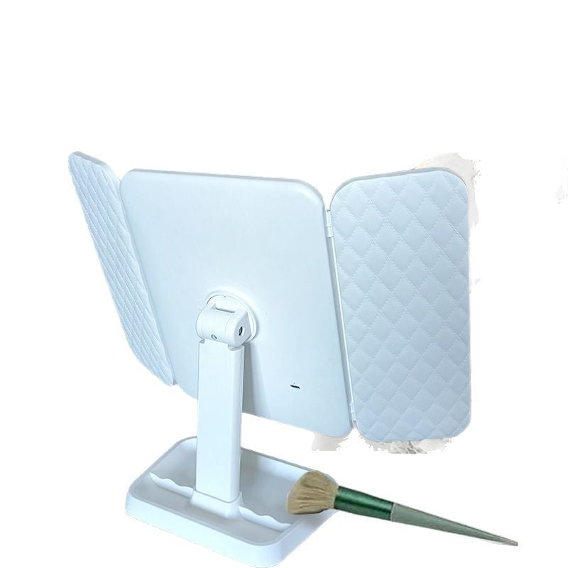 LED desktop makeup mirror 2-in-1 shell three-sided storage box folding dressing mirror smart fill light beauty mirror