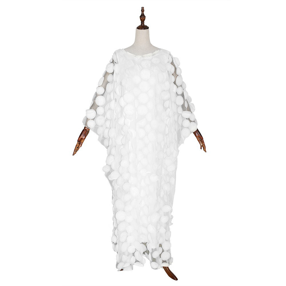 women's african dress,  hot-selling 3d embroidered round neck batwing sleeve loose plus-size maxi dress vest