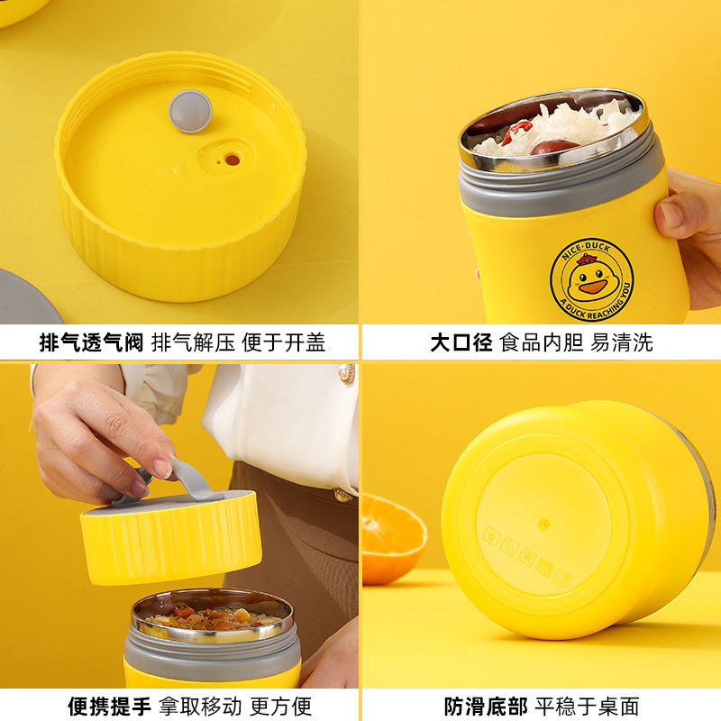 304 stainless steel yellow duck soup cup portable breakfast cup small lunch box bucket with cutlery insulated student lunch box gift