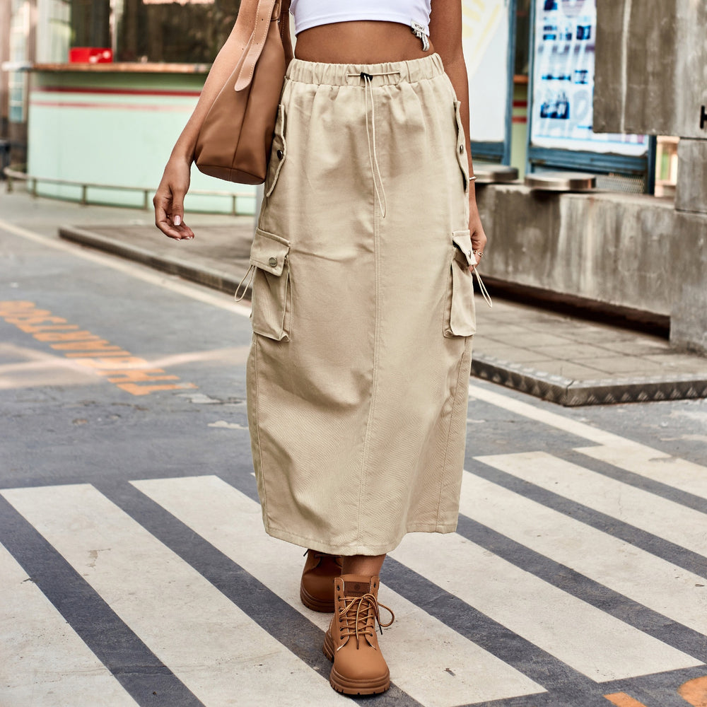 European and american cross-border e-commerce women's apparel: new heavy-duty drawstring design denim work skirt/utility skirt for independent websites and