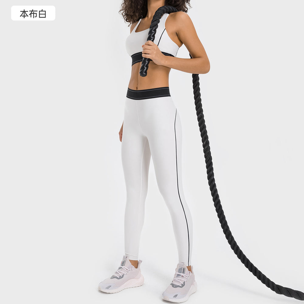 High waist hip lifting fitness yoga pants shishi dian clothing co., ltd. women's nude contrast color yoga clothes suit