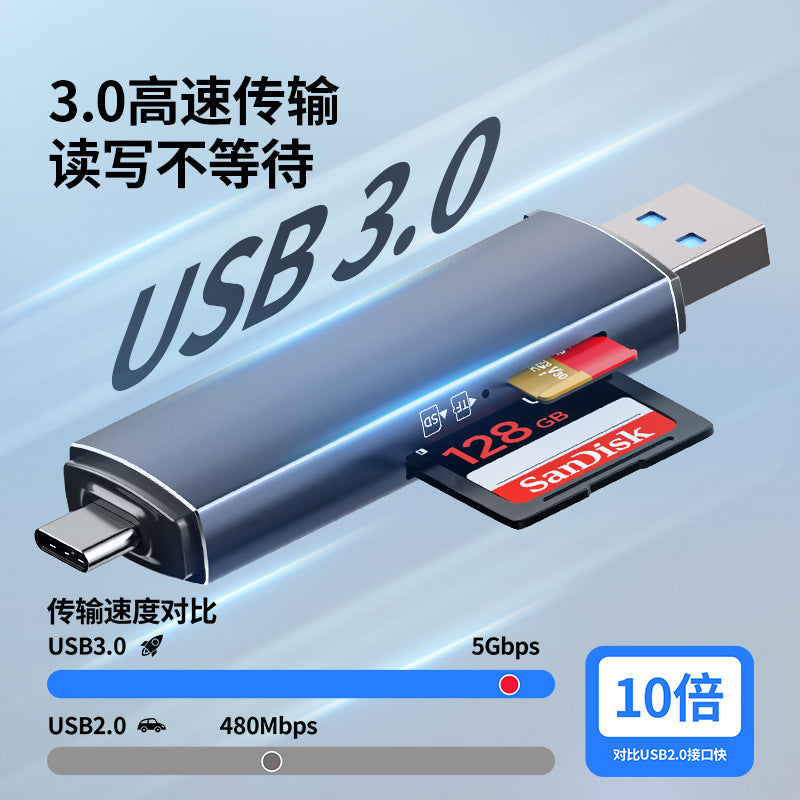 Usb 3.0 card reader, type-c 3.0 otg, sd card, tf card, usb drive, computer memory card, dual-slot simultaneous reading, multi-function
