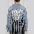 Real shot braided denim jacket for women, new hot-selling european and american style, blue washed jacket, loose denim top
