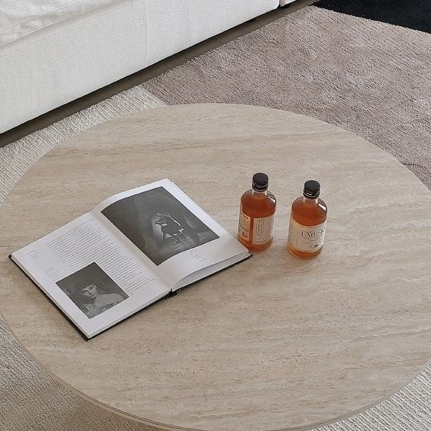 Wabi-sabi style coffee table with marble pattern round designer french imitation rock plate coffee tea table hexagonal base tea table
