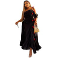 European and american cross-border women's clothing:  summer new arrival - elegant off-the-shoulder design, figure-flattering, heavily embellished a-line dress
