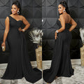 X5819 european and american new arrival   fashion solid color party bodycon one-shoulder sleeve maxi dress for women
