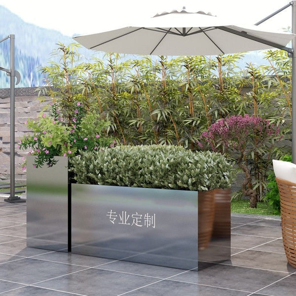 Stainless steel flower box outdoor flower pot finished flower bed Municipal commercial street outside the flower groove combination hotel Metal flower bowl