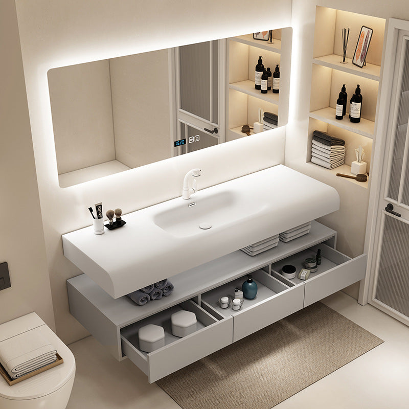 Qimei stone skin feeling integrated basin, simple wind bathroom, hanging cabinet, bathroom, wash basin, washstand, bathroom cabinet combination