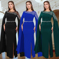 C7303 cross-border   fashion hotfix rhinestone beaded cape sleeve evening gown dress