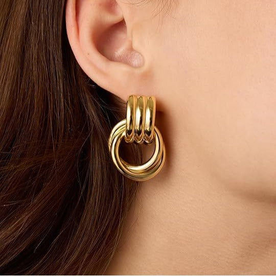 fashion style golden circle geometric twisted multi-layered twist earrings niche style design fashionable and versatile earrings