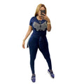 Special offer: factory direct fleece short-sleeve t-shirt with long slit and matching skinny pants fashion set - rhinestone butterfly detail