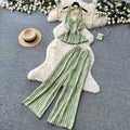 Vacation style halter strap vest high waistloose pantstwo-piece set women's summer silm style atmosphere fashionsuit