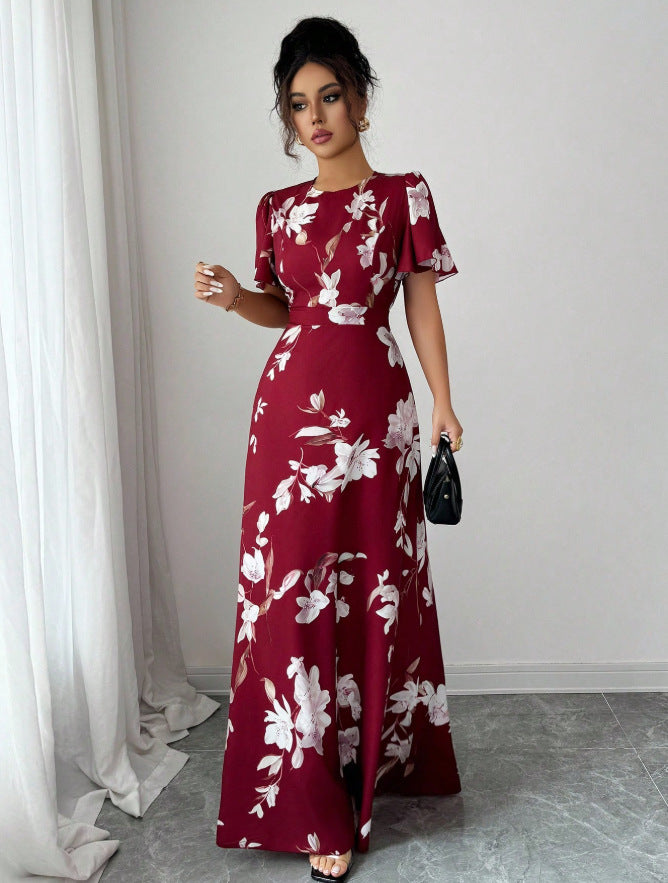 women's mid-length printed pullover dress - new summer floral elegant maxi dress