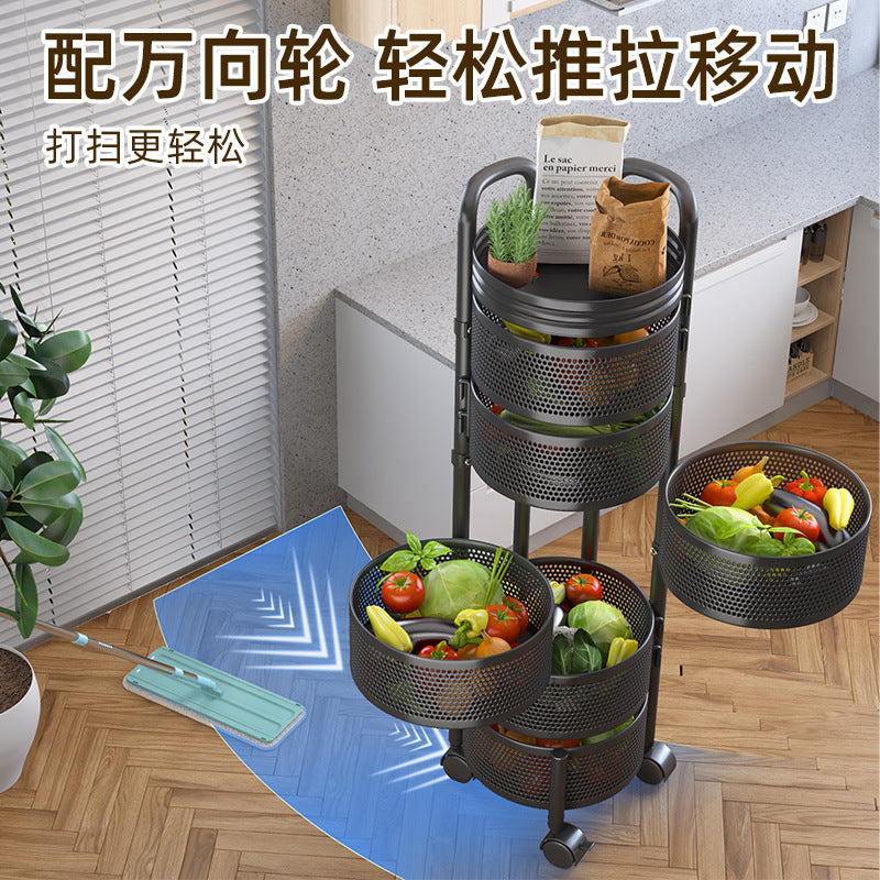 360-degree rotating vegetable organizer, kitchen floor-standing multi-tier round storage rack, dedicated basket storage for vegetables