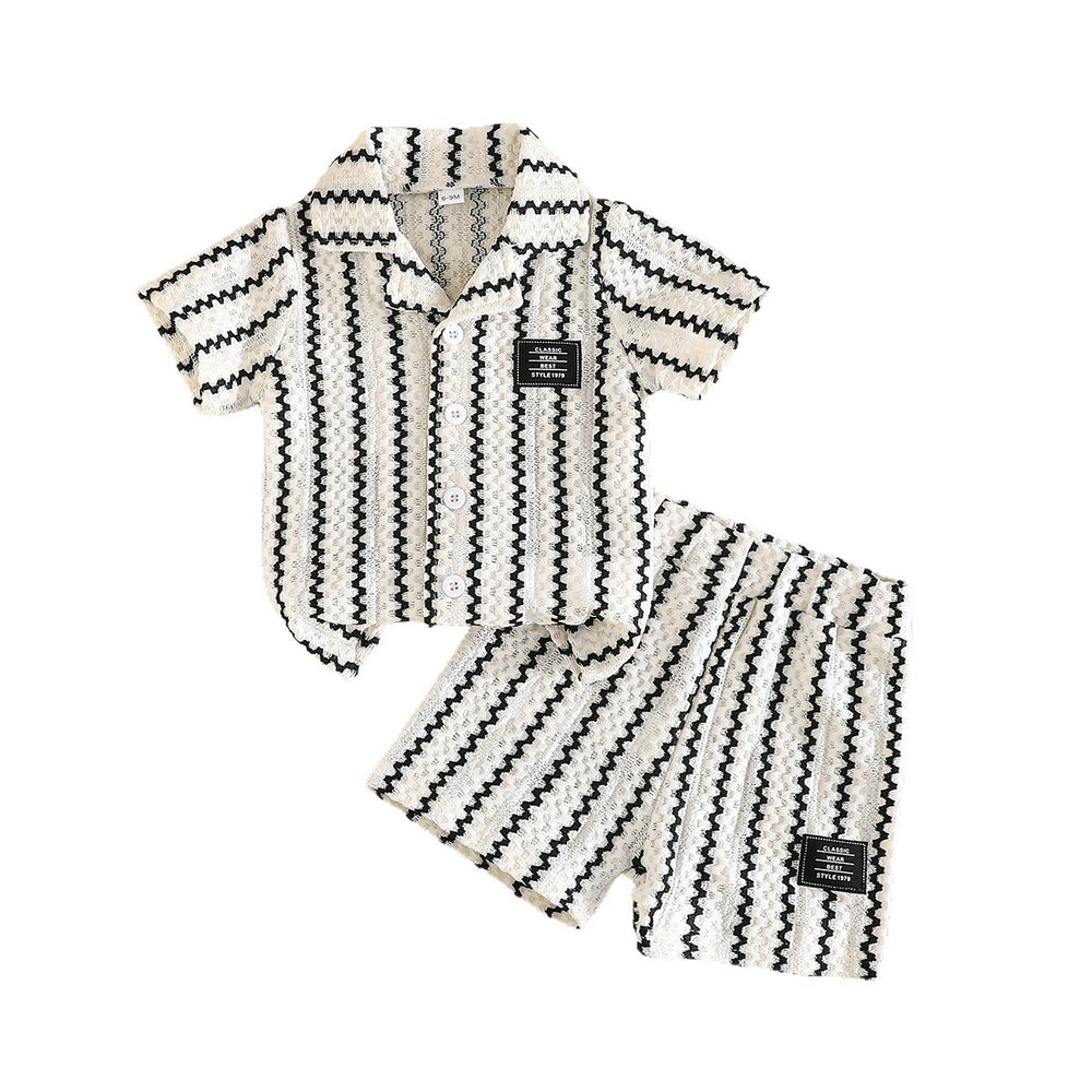 Vintage-inspired baby outfit set: textured striped top + shorts - casual two-piece set for little ones