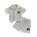 Vintage-inspired baby outfit set: textured striped top + shorts - casual two-piece set for little ones