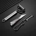 Kitchen peeler set - 3 piece multi-functional stainless steel peeler, fruit and vegetable peeler, potato peeler, and paring knife with poultry plucker and pig hair removal tool