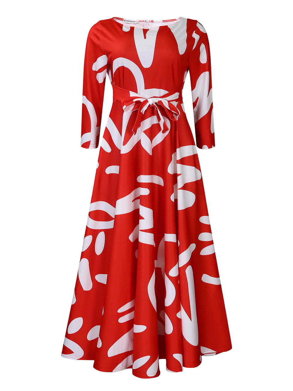 Amazon women's spring  new fashionable elegant printed tie-waist maxi dress - plus size available for export