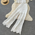French chic lace cutout two-piece set for women -  summer new arrival: short-sleeve slimming sun protection shirt set