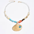 Wholesale seashell pendants for fashion & european cross-border jewelry: colorful crushed stone design, unique alloy seashell pendant necklaces for women
