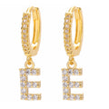 European and american gold-plated micro-paved zircon 26-letter initial pendant earrings - fashionable, unique, high-end, and chic hoop earrings with tassel detail