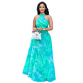 European and american style ins foreign trade elegant women's workwear printed streetwear a-line dress round neck ruched sleeveless maxi dress