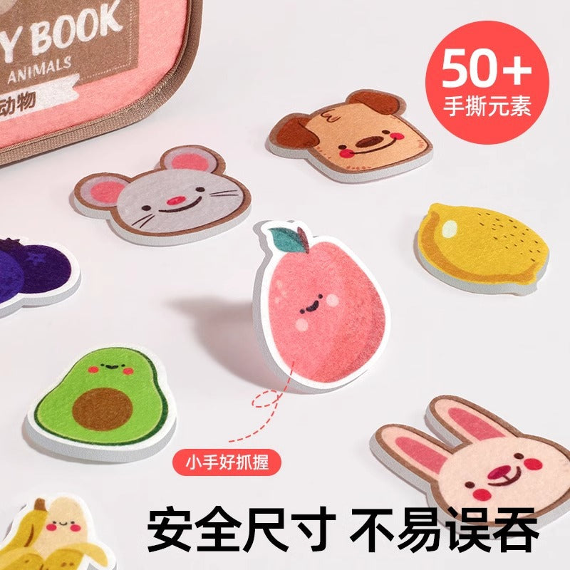 Tearable books for babies - durable, chewable cloth books with velcro - quiet, hand-tearable books - early education toys - washable