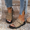Plus size women's flat slippers  new arrival: premium thick-soled european and american style slip-on leather buckle strap one-strap roman sandals