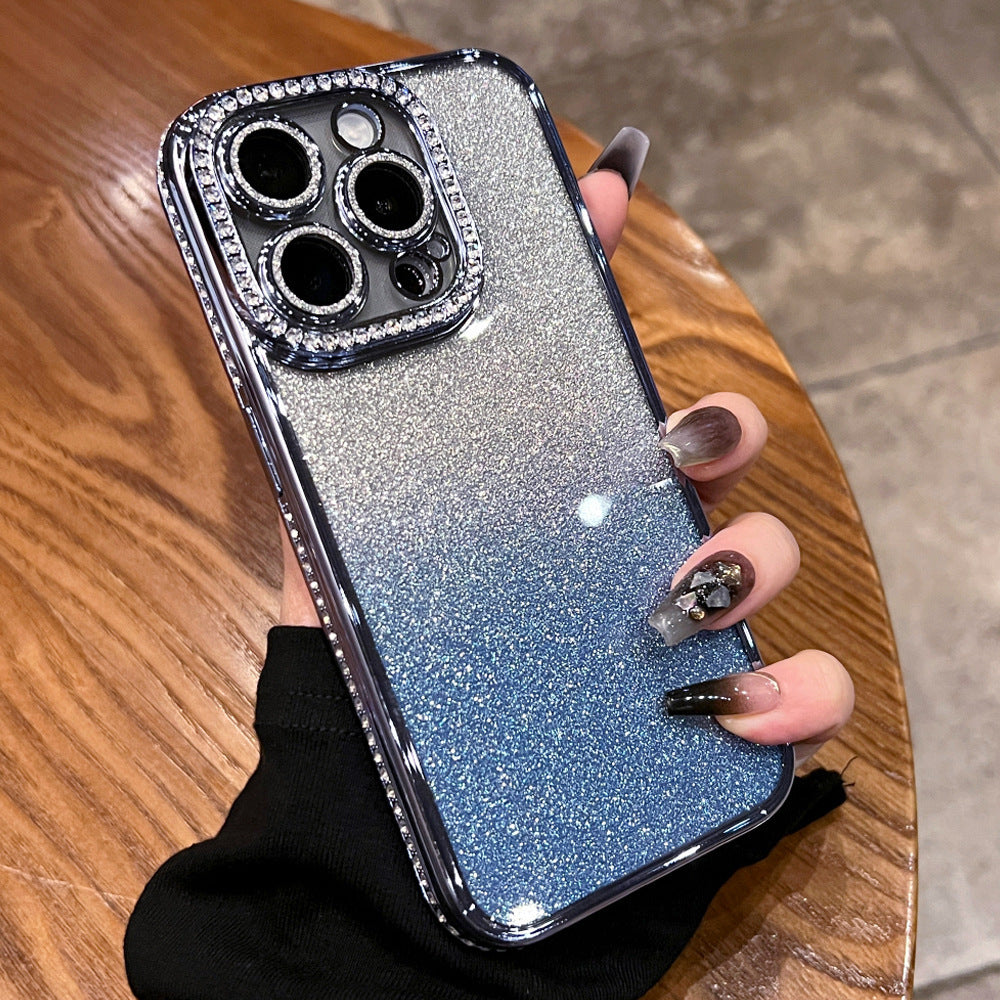Suitable for apple 16promax electroplated glitter luxury rhinestone high-end mobile phone case iphone17 magnetic holder