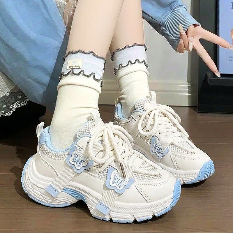 Girls' white sneakers -  new summer collection - kids' athletic dad shoes - breathable mesh - versatile running shoes for girls