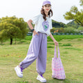 Girls' summer fashion short-sleeve outfit: stylish and trendy lightweight set for girls, ages 8-9