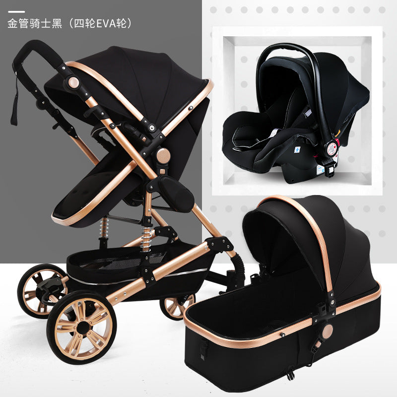 Baby stroller, 2-way high view, convertible (sitting/reclining), lightweight, foldable, shock-absorbing, newborn infant toddler pushchair