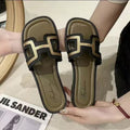 Women's slippers - 2025 summer new arrivals: french-style h-strap square toe flat sandals - fashionable, versatile, outdoor beach thong sandals